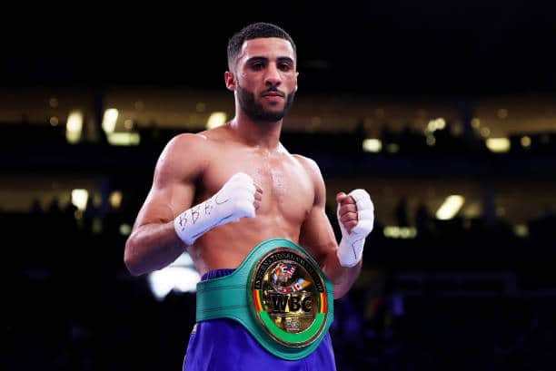 Galal Yafai shows off his belt after an impressive victory. Picture: James Chance/Getty Images.