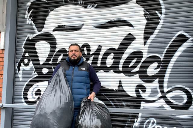 mran Hameed, founder of the volunteer group Bearded Broz in Smethwick, Birmingham, with some donations of clothing to send to Ukrainians fleeing into Poland following the Russian invasion