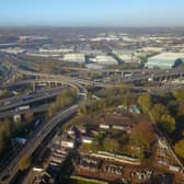 Aerial view of the traffic on Spaghetti Junction in Birmingham