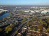 Aerial view of the traffic on Spaghetti Junction in Birmingham