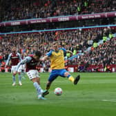Philippe Coutinho fires home Villa’s third goal against Southampton. Picture: Eddie Keogh/Getty Images.