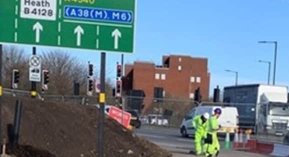 Road works warning on A45 Small Heath Highway