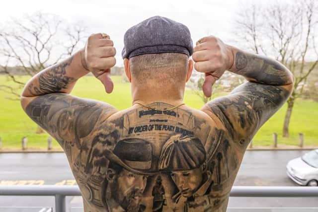 Peaky Blinders superfan David Hatfield has spent £6,000 covering his back and arms in tattoos devoted to the hit BBC show