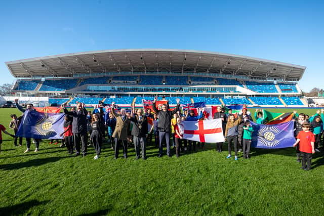 The Lord Mayor, Games partners, athletes and school children celebrate Commonwealth Day at the Alexander Stadium