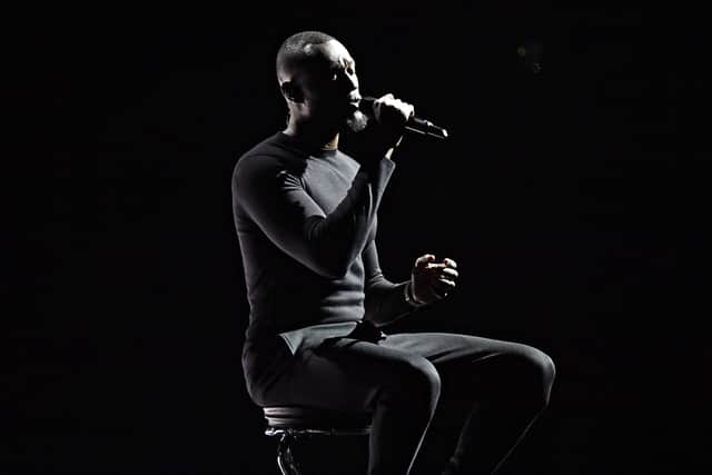  Stormzy performs during The BRIT Awards 2020 at The O2 Arena on February 18, 2020