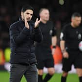Arsenal manager Mikel Arteta applauds the Arsenal fans after the Premier League match between Arsenal and Liverpool at Emirates Stadium. Credit: Stuart MacFarlane/Arsenal FC via Getty Images