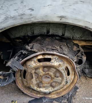 Burst tyre on van with suspension made of wood caught by CMPG on the M6