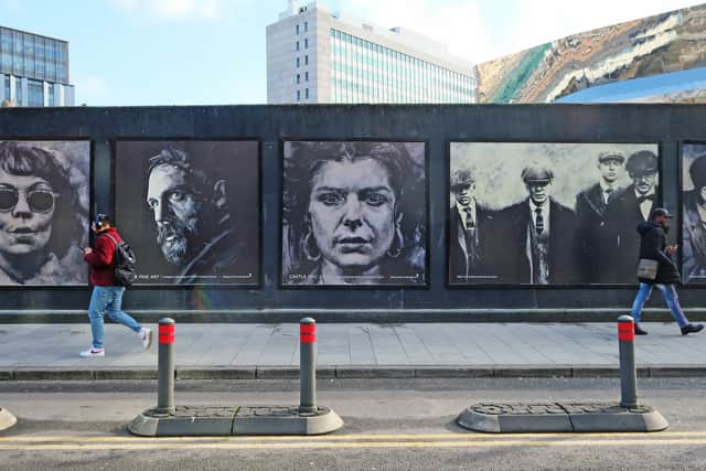 Peaky Blinders art installation on Hill Street Birmingham 