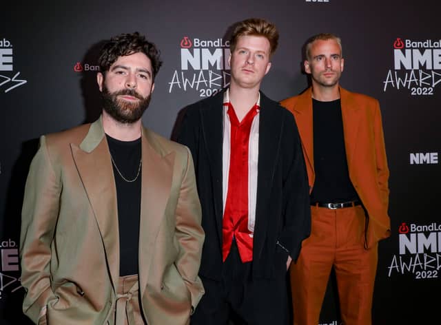 Yannis Philippakis, Jack Bevan and Jimmy Smith of Foals attend the NME Awards 2022