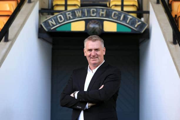 Former Villa boss Dean Smith will be back in B6 on Saturday when he brings his Norwich City side to Villa Park. Picture:  Stephen Pond/Getty Images.