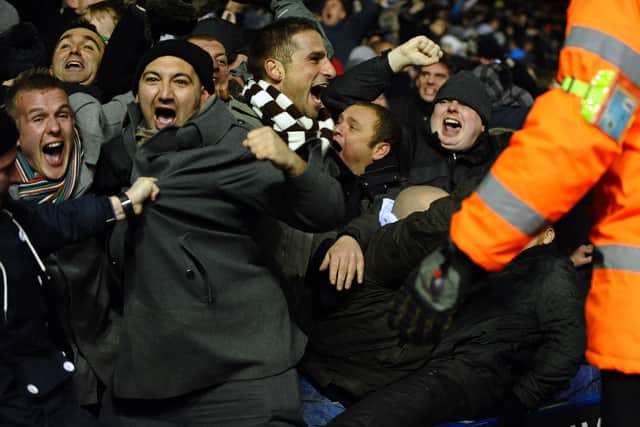 Aston Villa supporters celebrate (PAUL ELLIS/AFP via Getty Images)