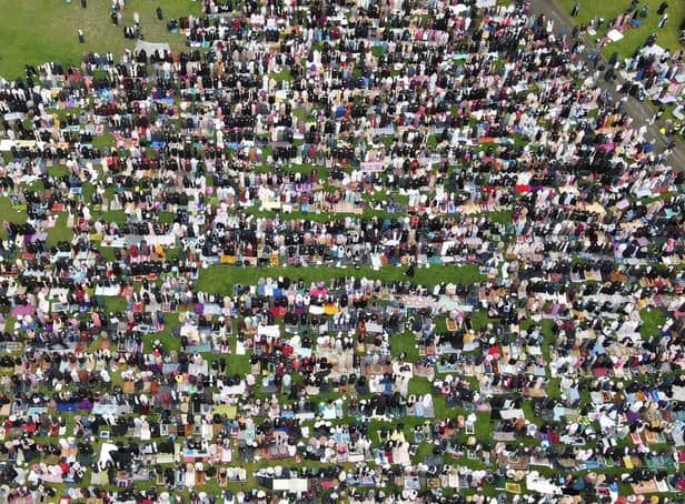 <p>Drone image of Small Heath Park released by the organisers of Birminghams giant Eid celebration, May 2 2022</p>