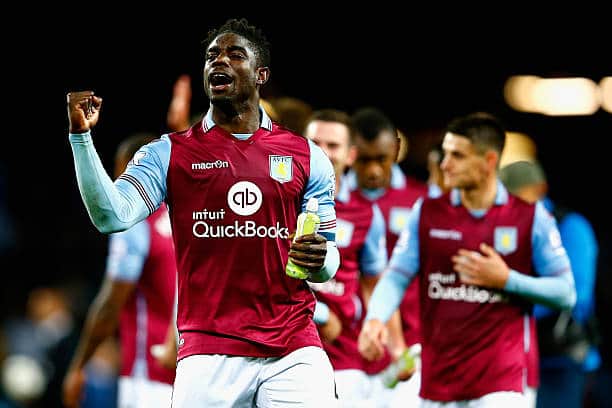 Captain Micah Richards leads Villa’s celebrations after the League Cup win against Blues in 2015. Picture:Shaun Botterill/Getty Images.