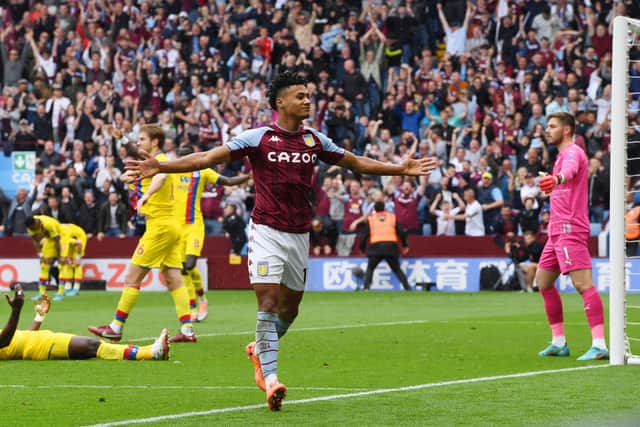 Ollie Watkins of Aston Villa celebrates scoring their side's first goal during the Premier League match between Aston Villa and Crystal Palace at Villa Park