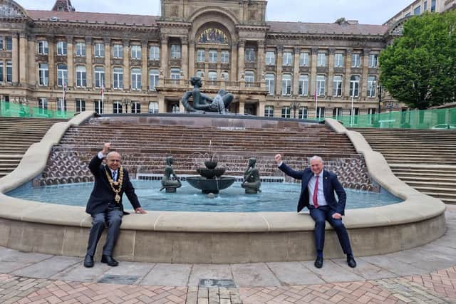 Birmingham City Council Leader Ian Ward and the Lord Mayor of Birmingham Muhammad Afzal turn on the Floozie in the Jacuzzi, The River, Birmingham