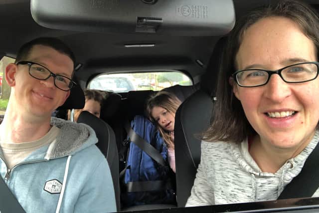 Ruth Cumming with husband Tom and children, from Bournville, with CoWheels car hire