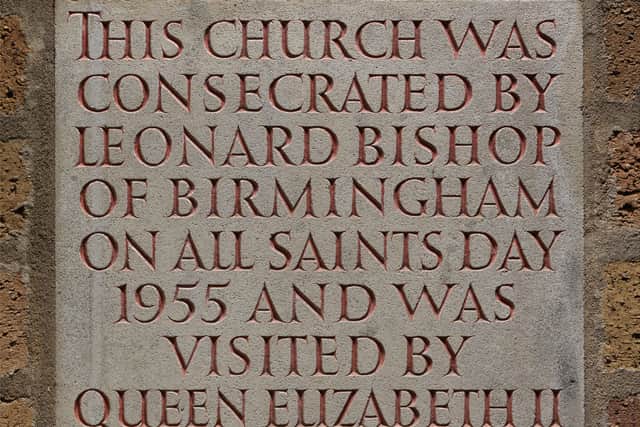 This church was consecrated by Leonard Bishop of Birmingham on All Saints Day 1955 and was visited by Queen Elizabeth II two days later, at All Saints Church, Ownall Road, Shard End, Birmingham