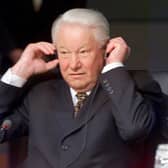  Russian President Boris Yeltsin adjusts his earphones as he attends the final session of the G8 economic summit held in Birmingham 17 May (Credit  STEPHEN JAFFE/AFP via Getty Images)