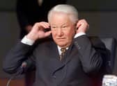  Russian President Boris Yeltsin adjusts his earphones as he attends the final session of the G8 economic summit held in Birmingham 17 May (Credit  STEPHEN JAFFE/AFP via Getty Images)
