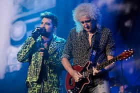 Adam Lambert performs with Brian May of Queen (Getty Images)
