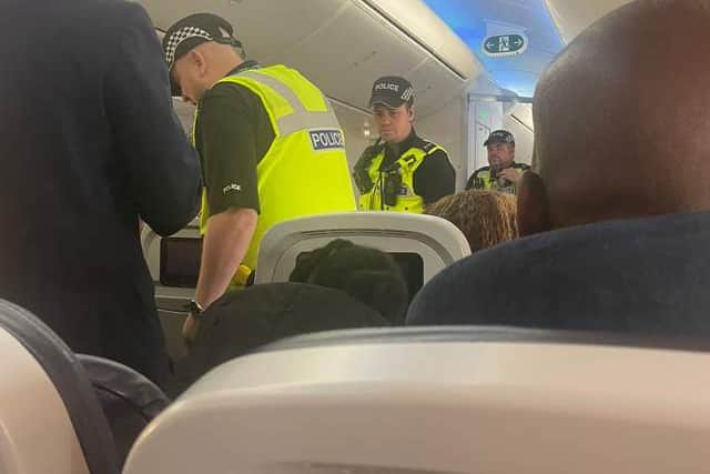 Police were called on the flight after it landed at Birmingham Airport