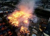 Dramatic drone footage shows a massive blaze tearing through a recycling plant warehouse in Nechells after 8,000 tonnes of paper and cardboard caught fir