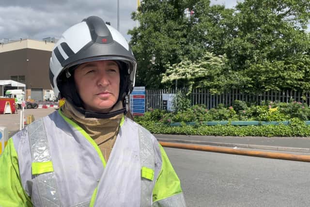 Sam Burton, Area Commander of the West Midlands Fire Service speaks following the fire at the Smurfit Kappa plant in Nechells