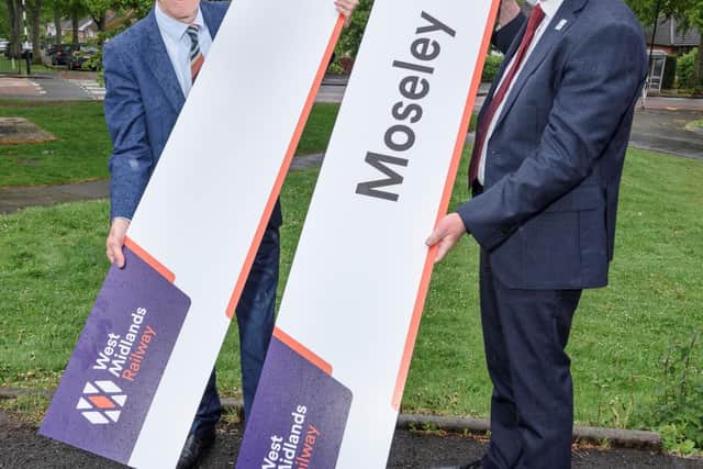 West Midlands Mayor Andy Street and Leader of Birmingham City Council Cllr Ian Ward with the potential names for the new rail station at Moseley