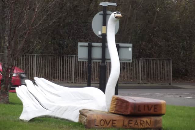 Swan sculpture - roundabout on Brook Lane, Billesley