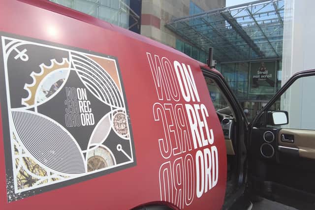 The On Record van outside of the Bullring, Birmingham, playing music from the new album
