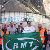 A picket line is seen outside Birmingham New Street station, as members of the Rail, Maritime and Transport union begin their nationwide strike in a bitter dispute over pay, jobs and conditions