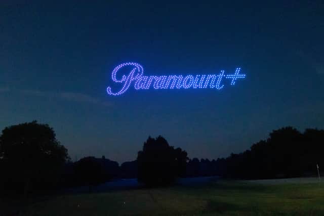 Drones fly 600ft in the air above Hollywood Golf Club, in Birmingham, to launch Paramount+ streaming service