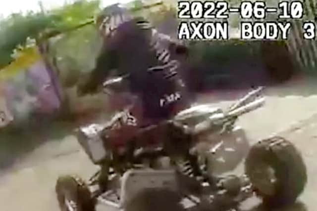 Dramatic footage of a quad bike being driven at a PCSO, injuring his knee, on Ivy Road in Handsworth, Birmingham