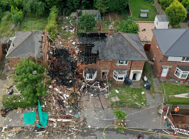 <p>Aerial images show the aftermarth of a dramatic house explosion on Dulwich Road in Kingstanding, Birmingham</p>