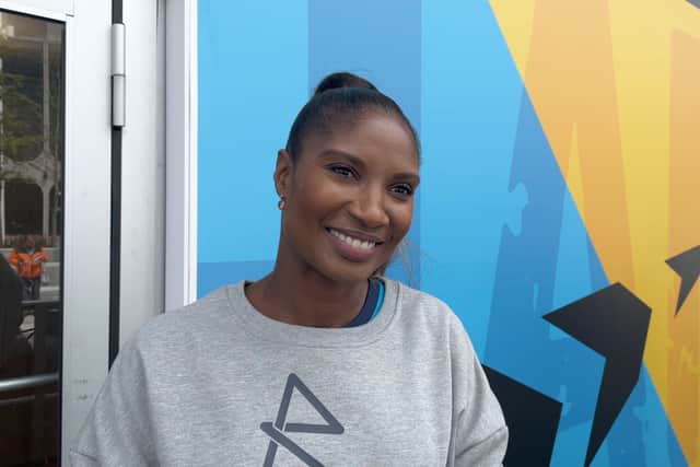 Denise Lewis at the opening of the Commonwealth Games megastore in Centenary Square