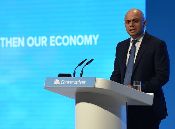 <p>Then Chancellor of the Exchequer Sajid Javid delivers his keynote speech on the second day of the annual Conservative Party conference at the Manchester Central convention complex in Manchester, north-west England on September 30, 2019.</p>