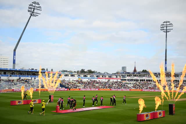 Players of Hampshire Hawks and Somerset make their way out ahead of the Semi-Final of the Vitality T20 Blast match between Hampshire Hawks and Somerset at Edgbaston on September 18, 2021 in Birmingham, England