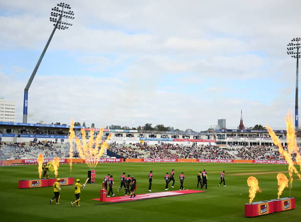 Players of Hampshire Hawks and Somerset make their way out ahead of the Semi-Final of the Vitality T20 Blast match between Hampshire Hawks and Somerset at Edgbaston on September 18, 2021 in Birmingham, England