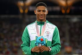 Leon Reid of Northern Ireland looks on during the medal ceremony for the MenÂs 200 metres during athletics on day nine of the Gold Coast 2018 Commonwealth Games at Carrara Stadium on April 13, 2018 on the Gold Coast, Australia.  (Photo by Mark Kolbe/Getty Images)
