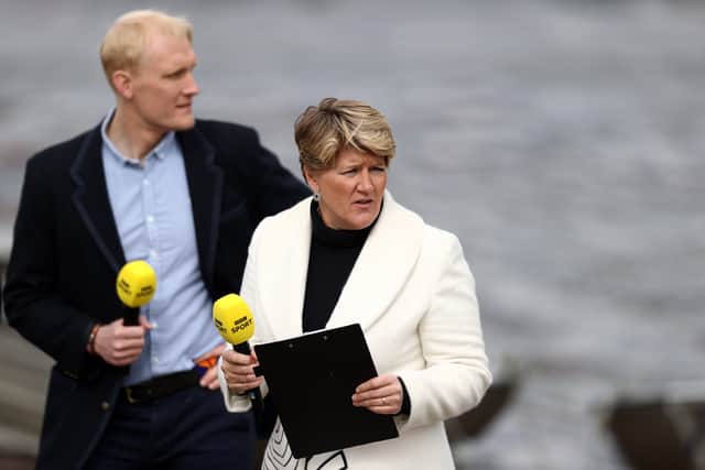 BBC Sport presenter Clare Balding looks on during The Gemini Boat Race on April 03, 2022