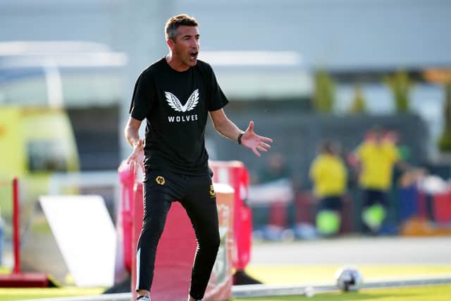Bruno Lage, Manager of Wolverhampton Wanderers gives their team instructions  during a pre-season friendly match between Deportivo Alaves and Wolverhampton Wanderers