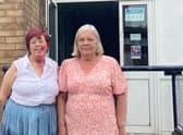 Karen Urwin, left, and Patricia Hollingshead, right, outside Manniford Hall, in Druids Heath. 