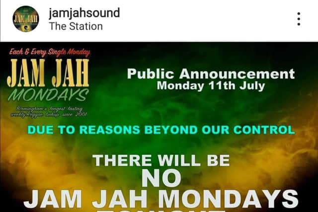 Jam Jah night cancelled at The Station in Kings Heath