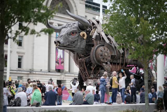 Brummie Bull in Centenary Square after the Birmingham 2022 Commonwealth Games Opening Ceremony