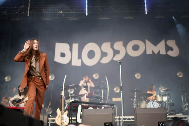 Singer Tom Ogden of Blossoms performs during day two of the Tramlines Festival 2021 