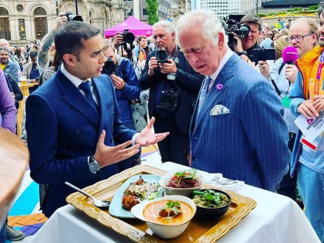 Prince Charles and  Asha’s manager Nouman Farooqui at the restaurant’s in Victoria Square