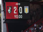 The Scoreboard shows a 2-0 victory to AFC Bournemouth after the Premier League match between AFC Bournemouth and Aston Villa at Vitality Stadium on August 06, 2022 in Bournemouth, England. (Photo by Steve Bardens/Getty Images)