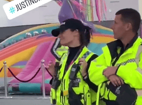 Police on the dance beat to UB40 at the Commonwealth Games in Birmingham
