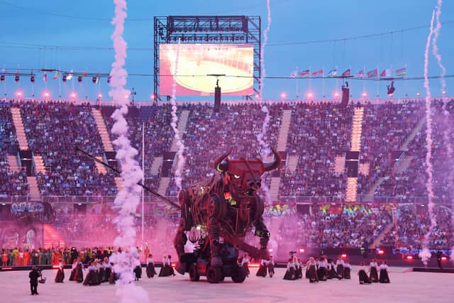  A Raging bull is seen performing during the Opening Ceremony of the Birmingham 2022 Commonwealth Games at Alexander Stadium on July 28