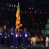 Flag Bearers of Team Sri Lanka leads their team out during the Opening Ceremony of the Birmingham 2022 Commonwealth Games at Alexander Stadium on July 28, 2022. (Photo by David Ramos/Getty Images)